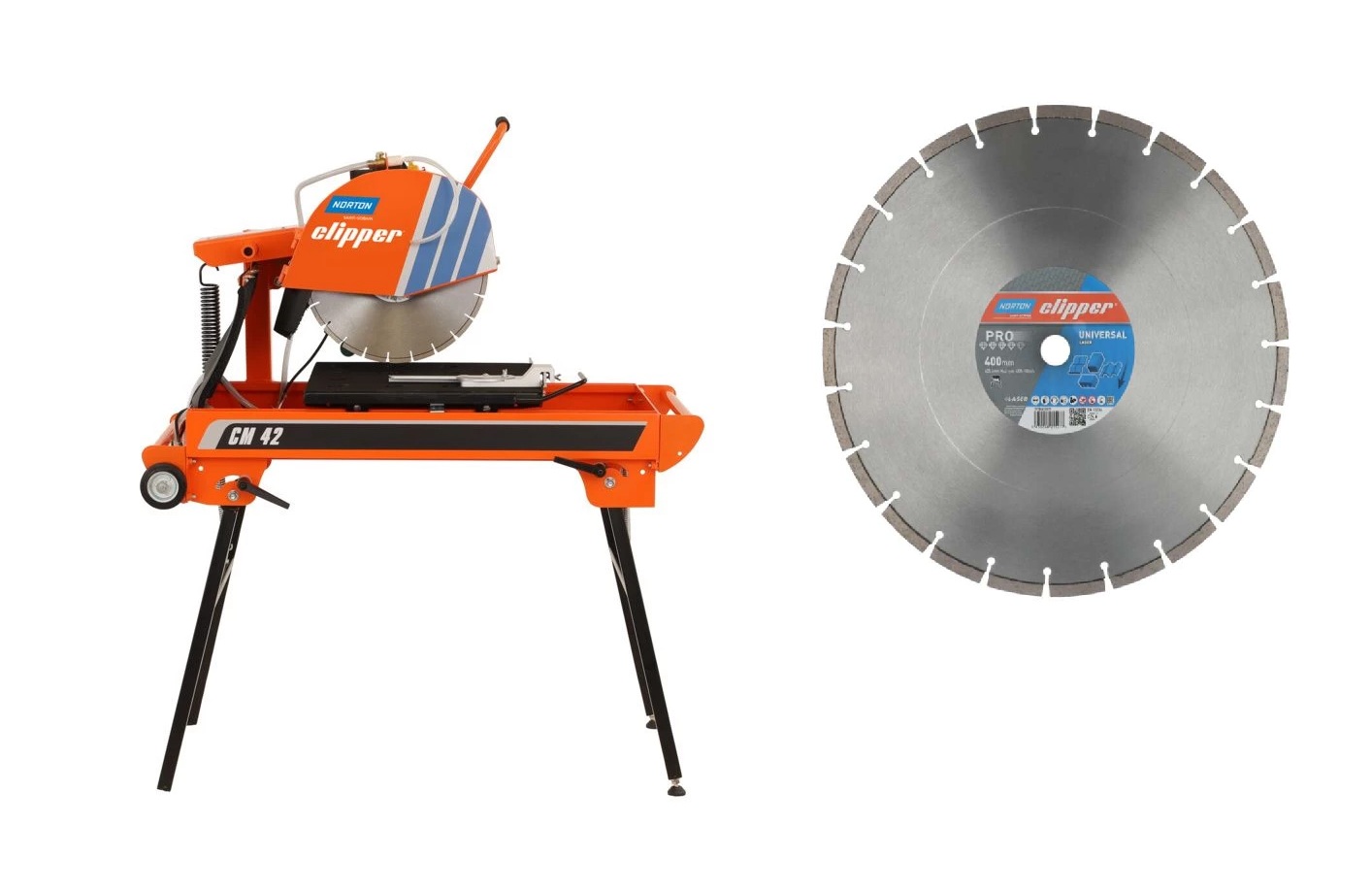 Norton Clipper 70184647620+70184610679 CM42 Stone saw machine + Pro Uni Diamond saw blade 400x25.4 mm