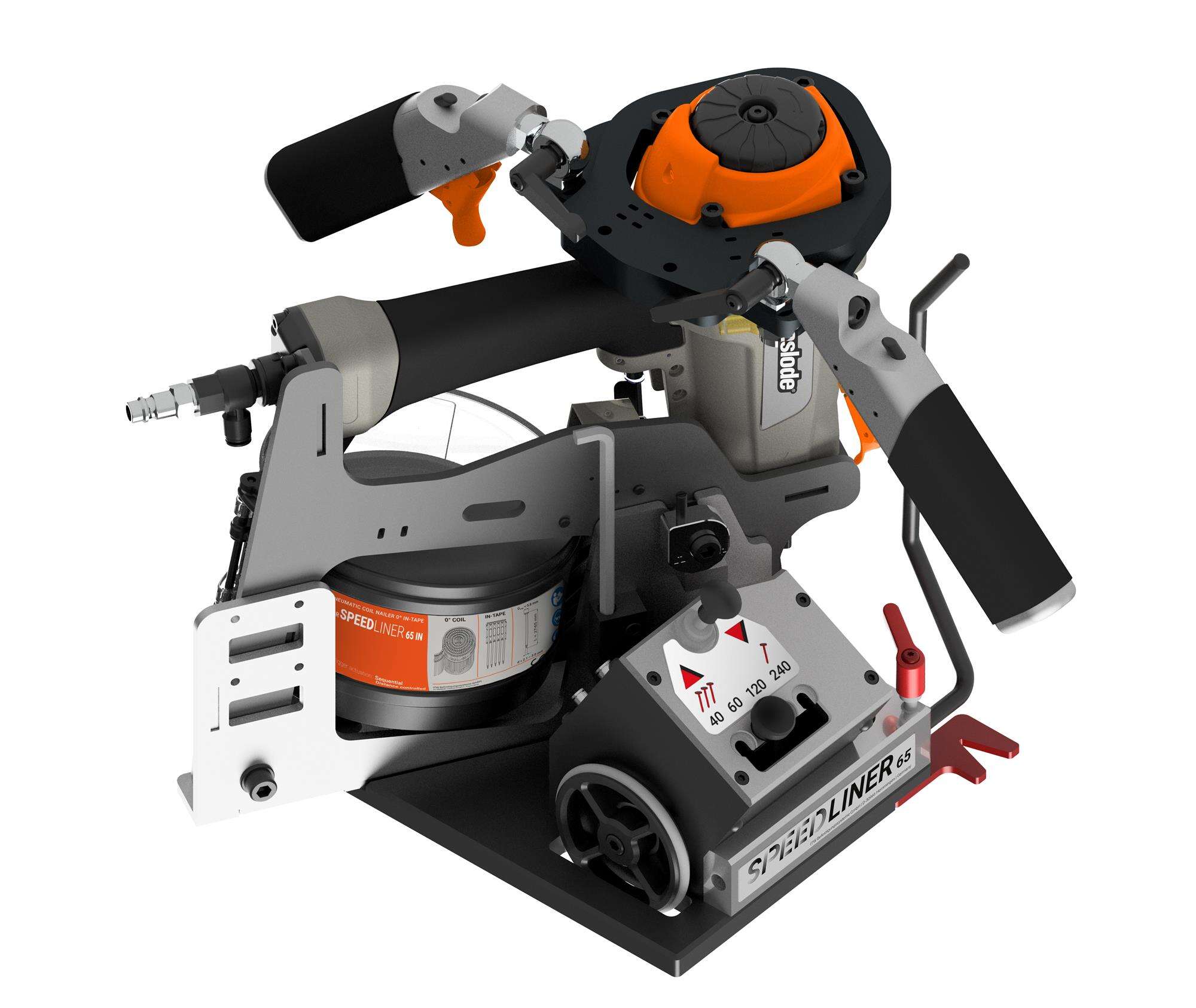 Paslode 577502 SPEEDLINER 65 IN Pneumatic Rail Stapler for Coil Nails in a Case + CNP65 Pneumatic Nail Gun