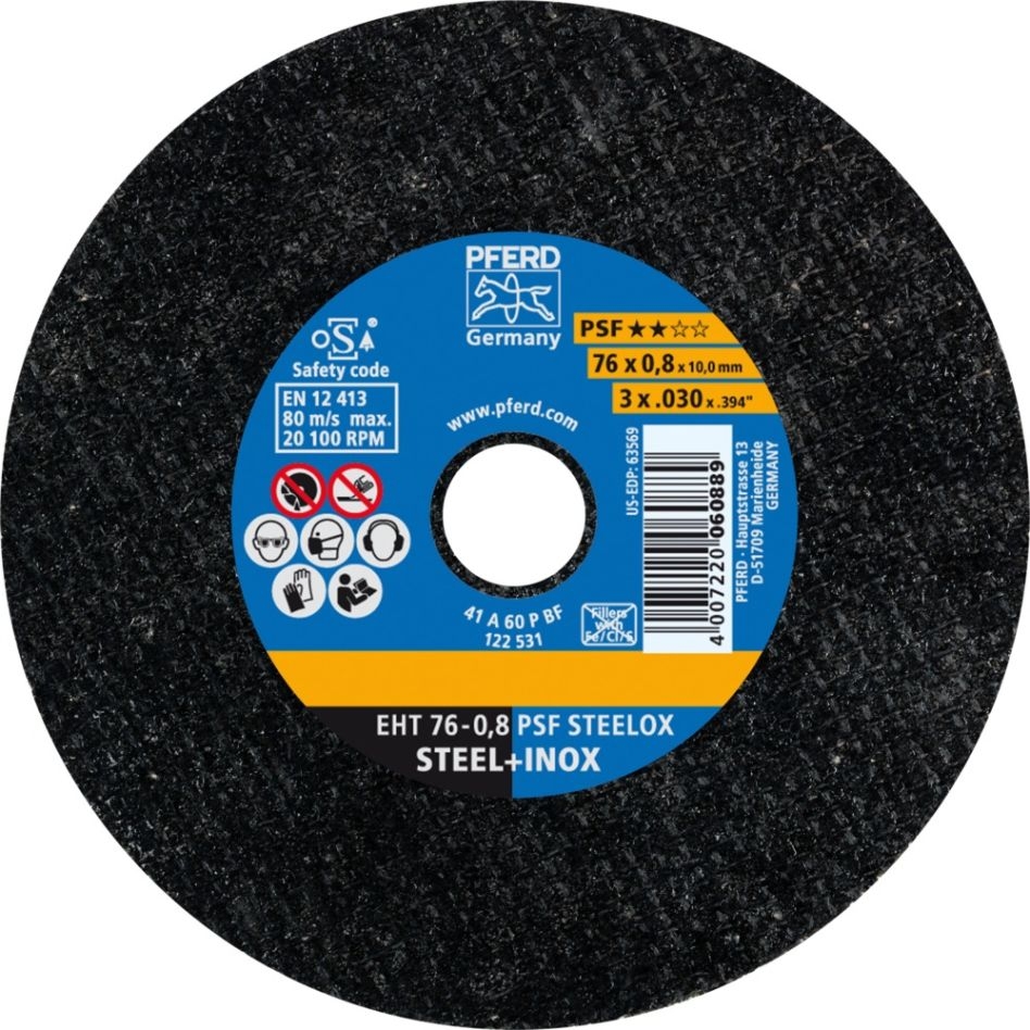 Pferd 65508109 Cut-off wheel EHT 76x0,8x10 mm straight universal line PSF STEELOX for steel / stainless steel