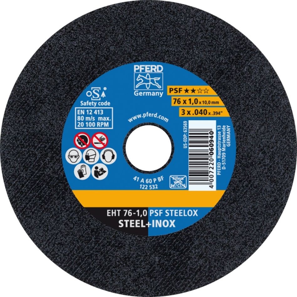 Pferd 65508100 Cut-off wheel EHT 76x1,0x10 mm straight universal line PSF STEELOX for steel/stainless steel