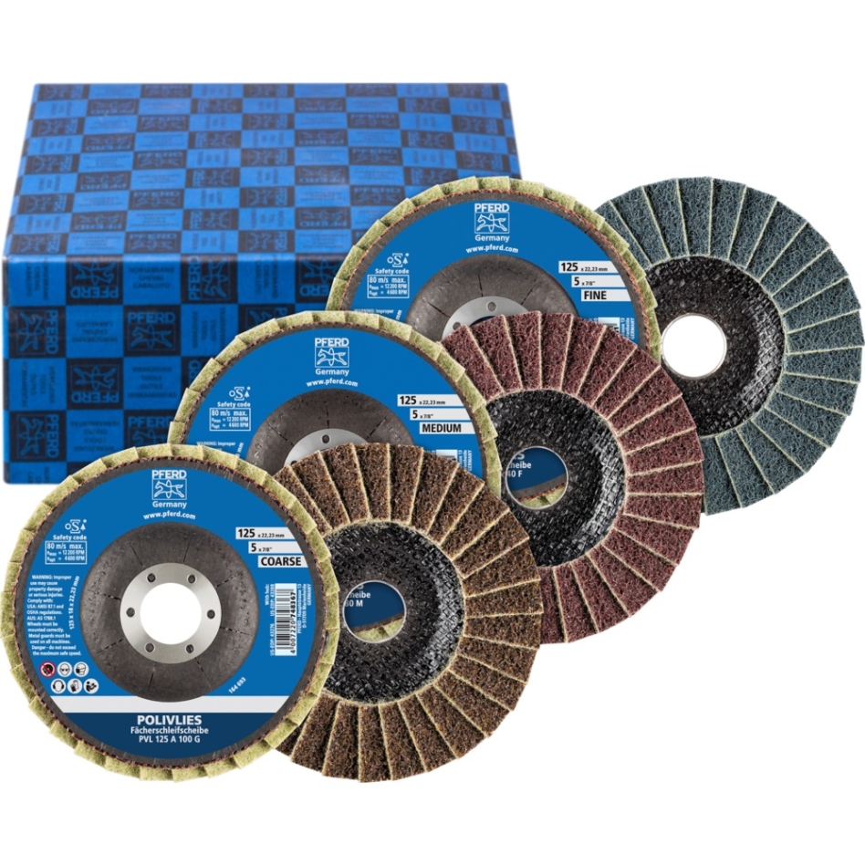 Pferd 44698005 POLIVLIES lamellar pad set PVL 3-parts corundum Ø 125 mm bore Ø 22,23 mm A100,180,280