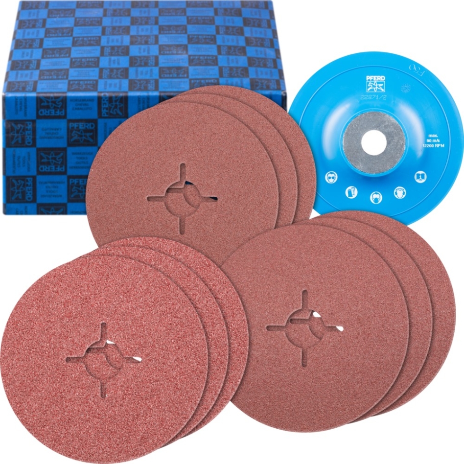 Pferd 64198001 Fibre disc set 10 piece corundum Ø 125 mm A36, 60, 80 with GT backing pad universal