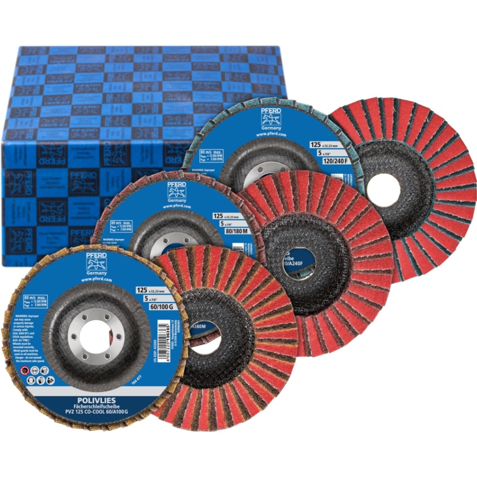 Pferd 44698006 POLIVLIES lamellar discs set PVZ 3-part ceramic Ø 125 mm bore Ø 22.23 mm CO-COOL60/G,80/M,120/F