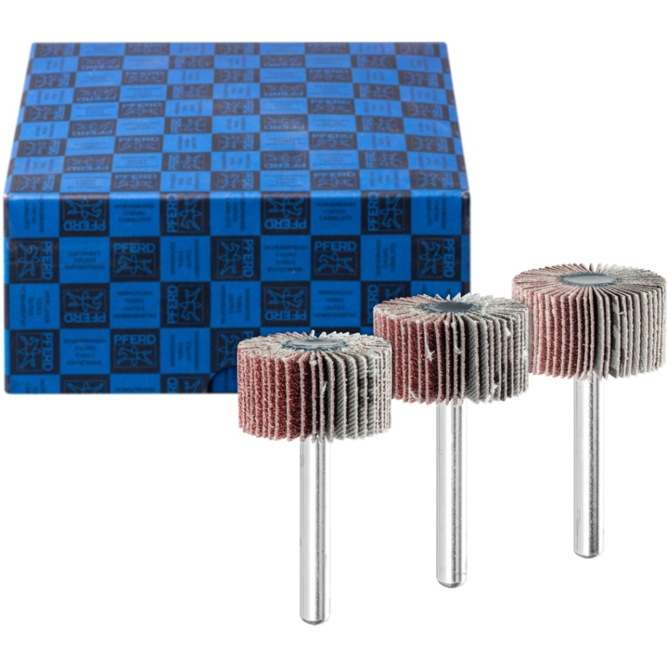 Pferd 44498002 Fan grinder set 3-part corundum Ø 30x15 mm shank dia. 6 mm A60, 80,120 for fine grinding
