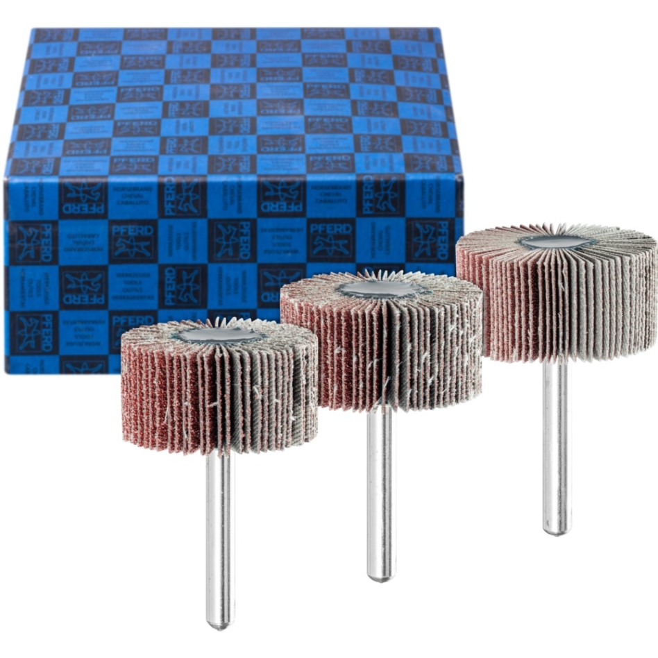Pferd 44498003 Flap grinding pen set 3-piece corundum Ø 40x20 mm shank Ø 6 mm A60, 80,120 for fine grinding