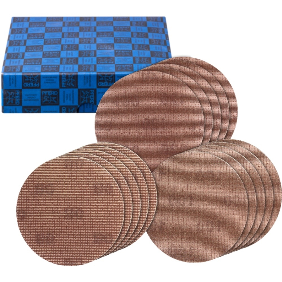 Pferd 45098042 Mesh fabric velcro-grinding set coarse 15 pcs Ø 150 A80,100,120 dust-free with eccentric grinder