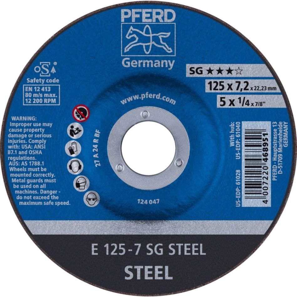 Pferd 62212626 Grinding wheel E 125x7,2x22,23 mm performance line SG STEEL for steel