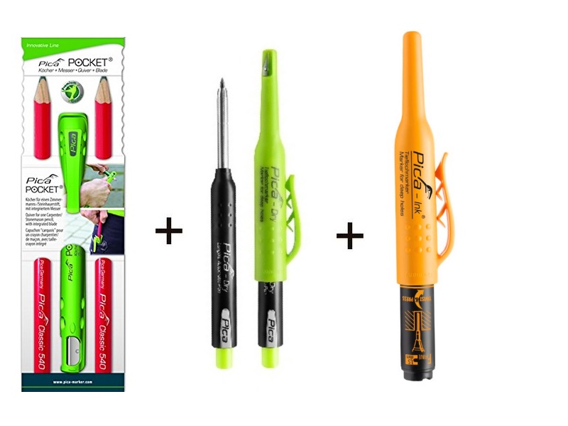 Pica PICASET - Pocket 505/01 2 pencils with sharpener + 3030 Dry marker + 150/46 Deep-hole marker