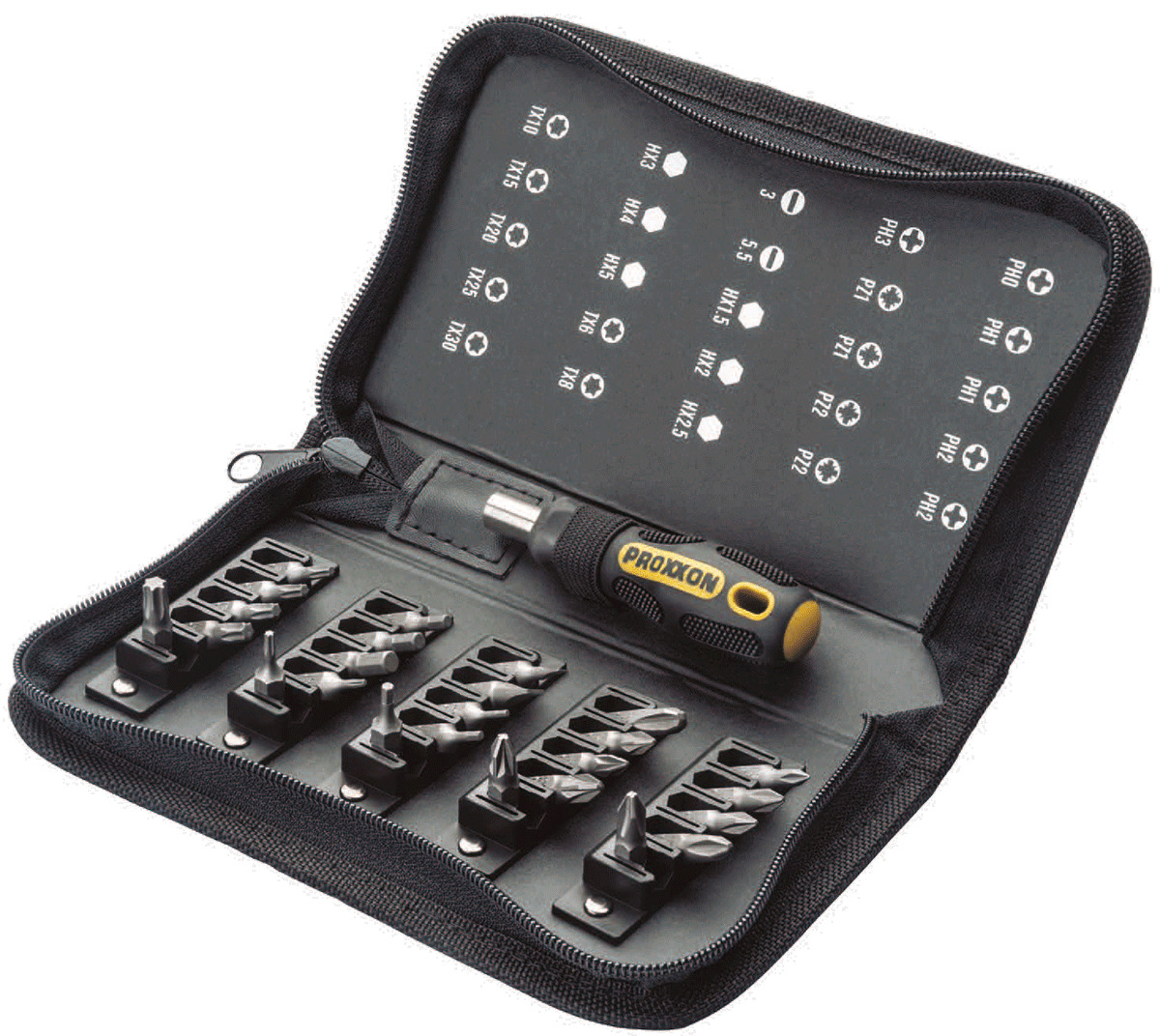 Proxxon 22730 Compact bit set with FLEX-DOT handle, 26-piece