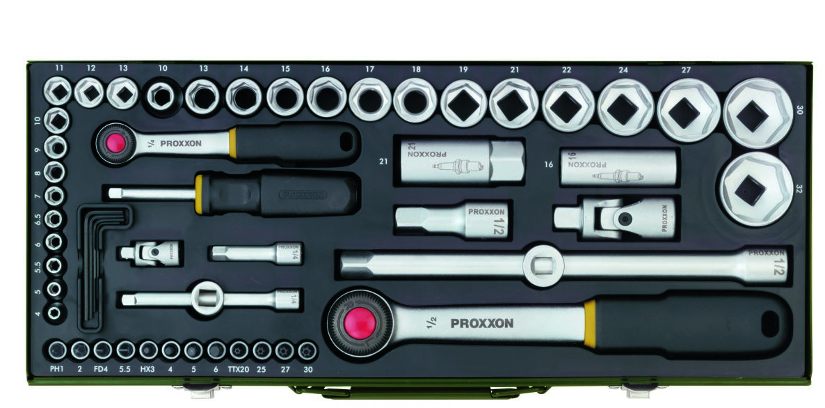 Proxxon 23040 Socket spanners set 1/4" 1/2" 56 pieces