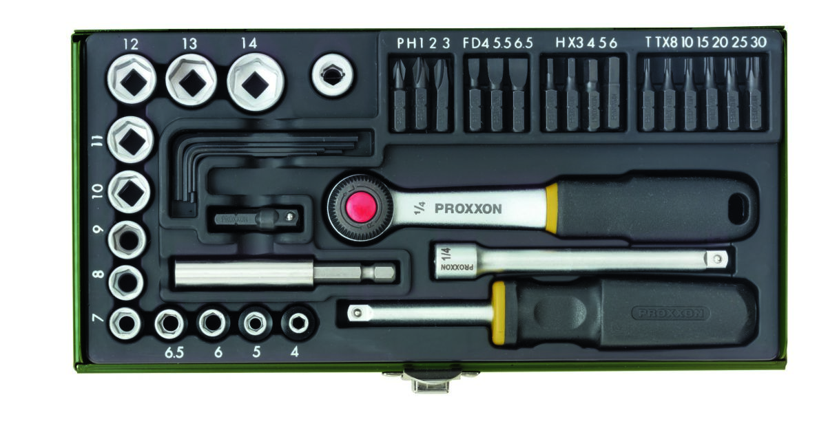 Proxxon 23070 Socket spanners set with bits 1/4" 39 pieces