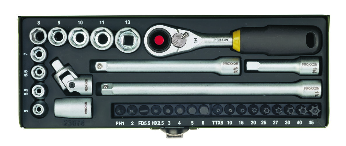Proxxon 23078 Socket spanners set with bits 1/4" 32 pieces