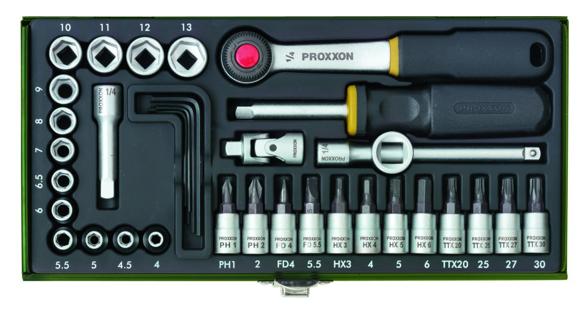 Proxxon 23080 Socket spanners set with bits 1/4" 36-parts