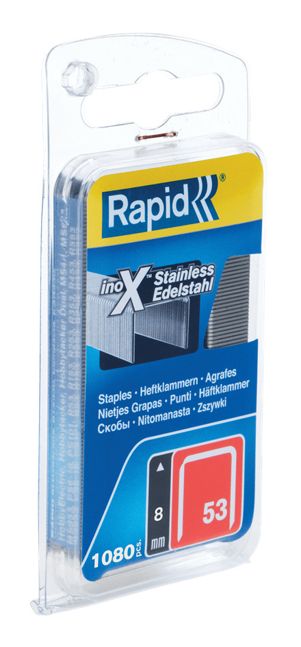 Rapid 40109510 No. 53 thin-wire staples stainless steel 8 mm  1,080 pieces