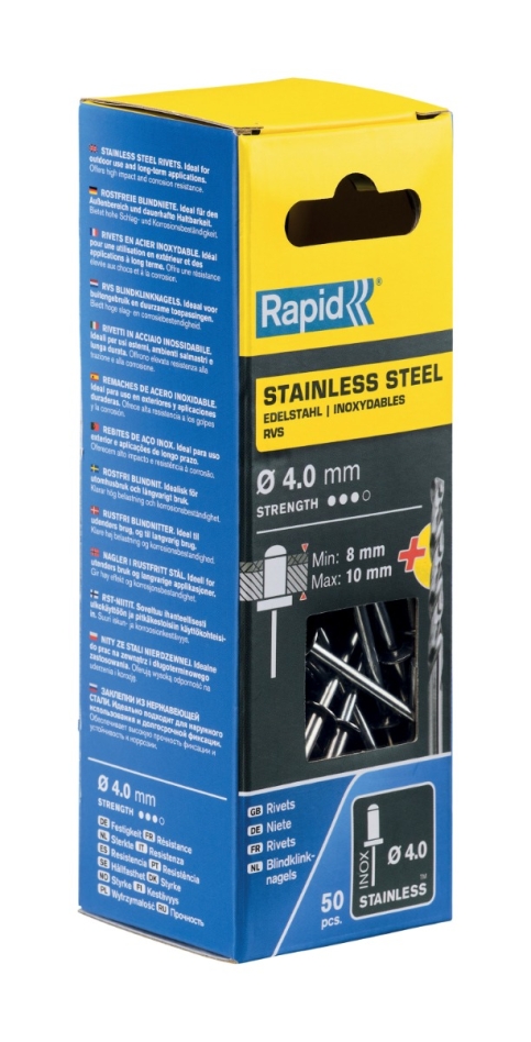 Rapid 5000395 Stainless steel blind rivets Ø4.0 x 14 mm  50 pieces