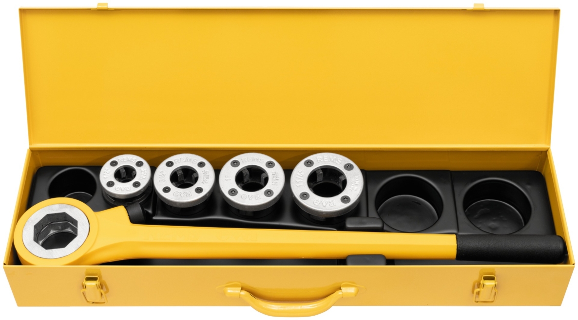 Rems 520015 Eva Set R 1/2-3/4-1 1/4 inch Manual thread cutting iron with quick-change Die Heads
