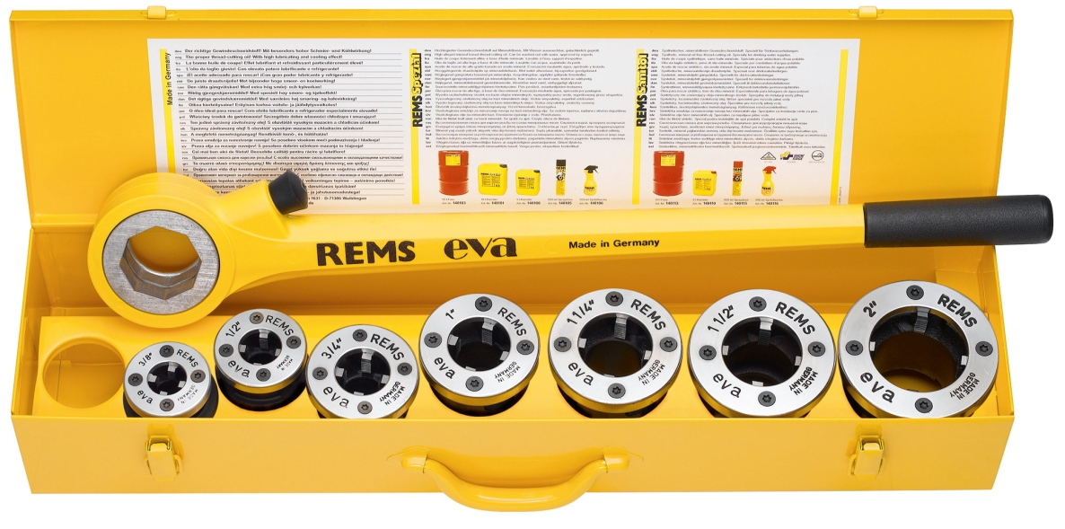 Rems 520017 Eva Set R 1/2-3/4-1 1/4-1 1/2 - 2 inch Manual thread cutting iron with quick-change Die Heads