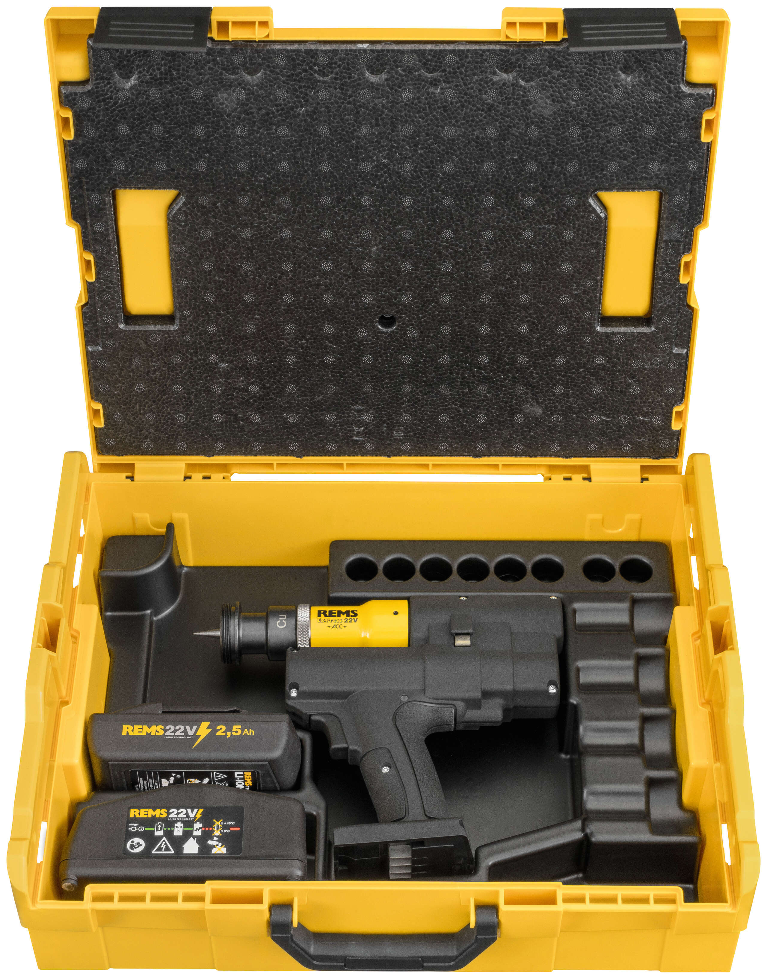 Rems 575030 R220 Ex-Press Cu 22V ACC Basic Pack Cordless Pipe Expander with 1x 2.5Ah battery and fast charger in L-Boxx