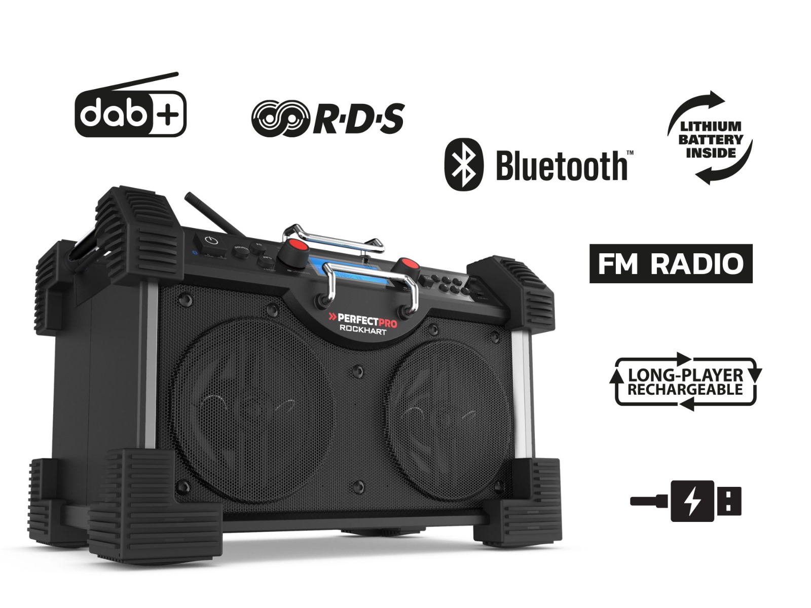 PerfectPro RH4 RockHart BT Construction Radio DAB+ and Bluetooth 230 Volt AC or battery pack
