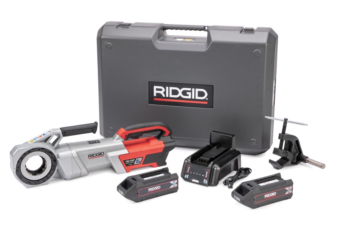 Ridgid 72078 760 FXP Electric Wire Cutter (11-R) with support arm 2x 4Ah batteries and charger in case
