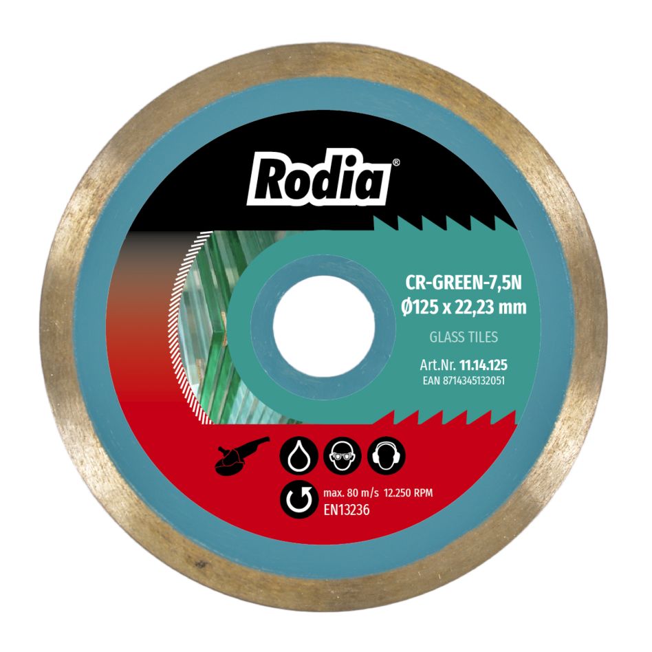 Rodia 11.14.125 CR-GREEN-7,5N Diamond saw blade 125 x 22.2 mm Glass