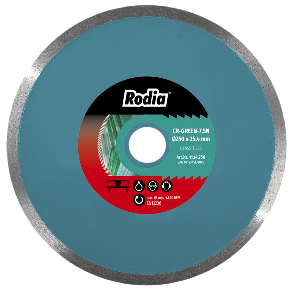 Rodia 11.14.250 11.19.250 CR-GREEN-7,5N Diamond saw blade 250 x 25,4 mm Glass