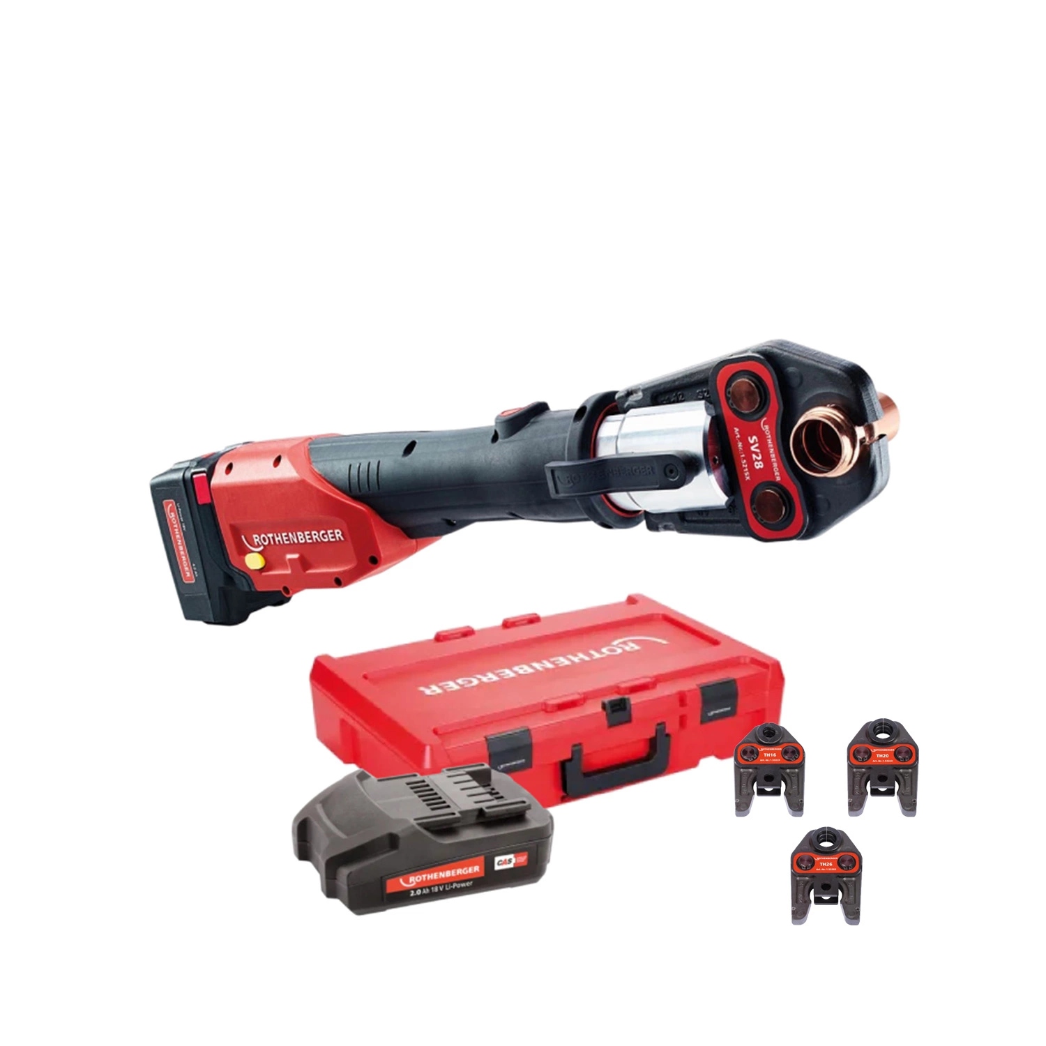 Rothenberger 1000001925 Romax 4000 Set TH Accu Presser 18V 4,0Ah Li-Ion + 3 jaws TH 16-20-26 mm