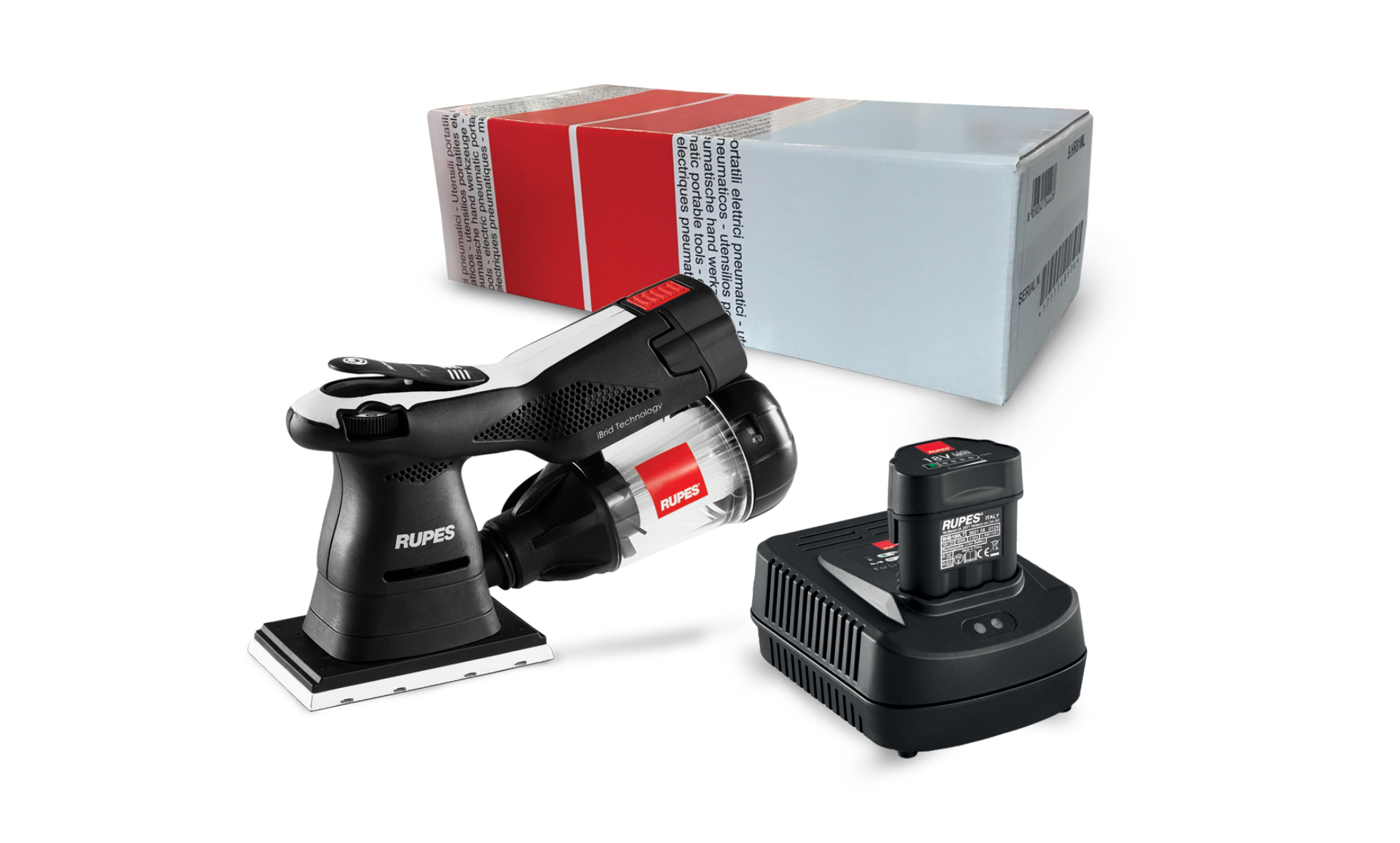 Rupes RU-HSE73N/STB IBRID orbital sander 80X130 HSE73N 1x 18V 2.5Ah battery and charger in box