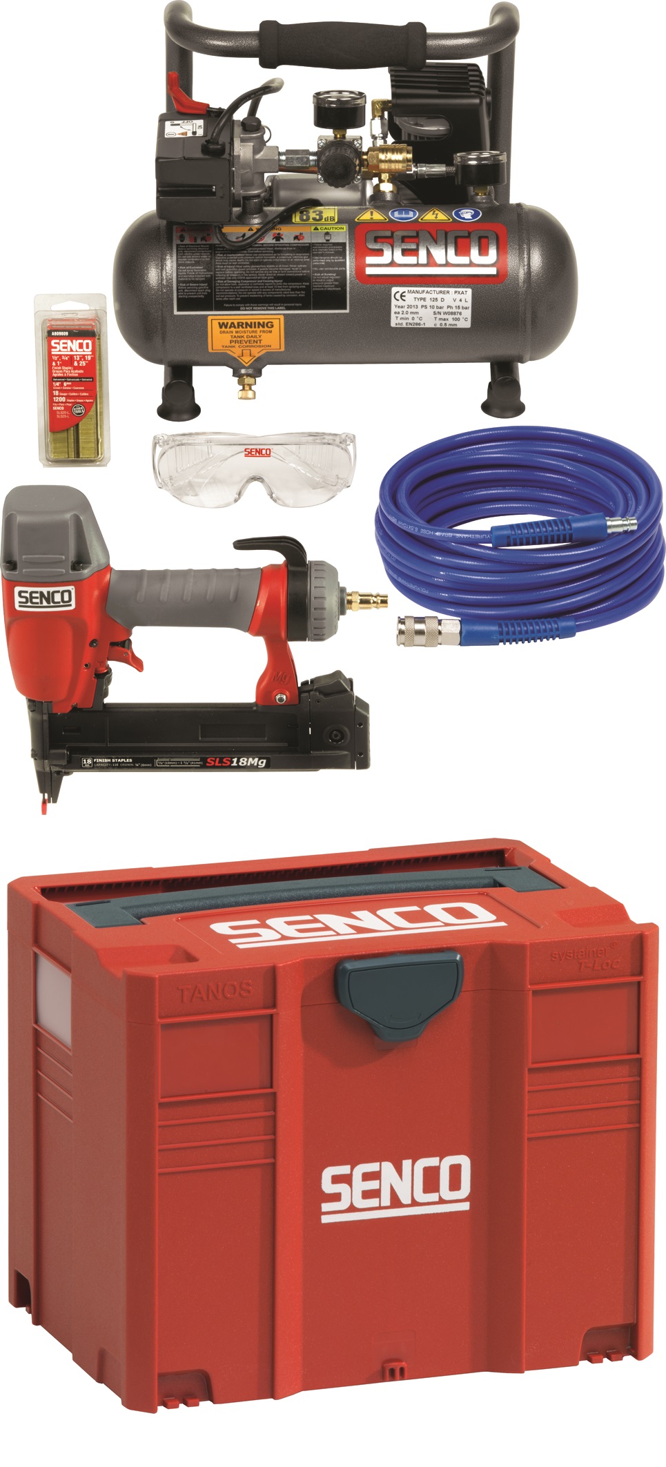 Senco PC0972EUPS -Set compressor PC 1010 + Stapler SLS 18 MG in systainer + 5mtr PU hose staples