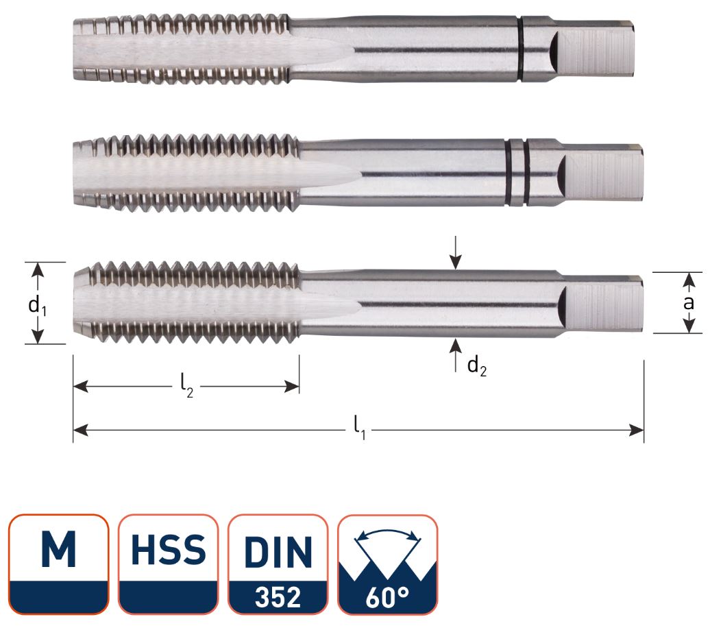 Rotec 300.1000 HSS Hand tap set 3-dlg DIN 352 metric M10x1,5