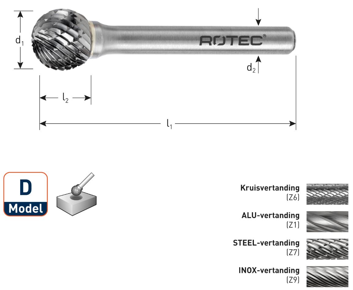 Rotec 433.1009 HM Rotary burr 9,6 mm model D