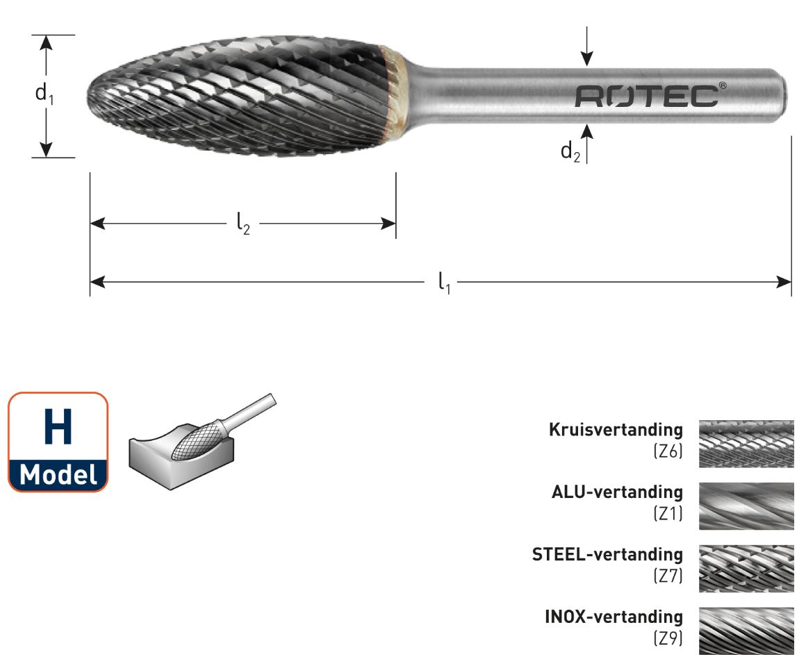 Rotec 437.0301 HM Rotary burr 3 mm model H