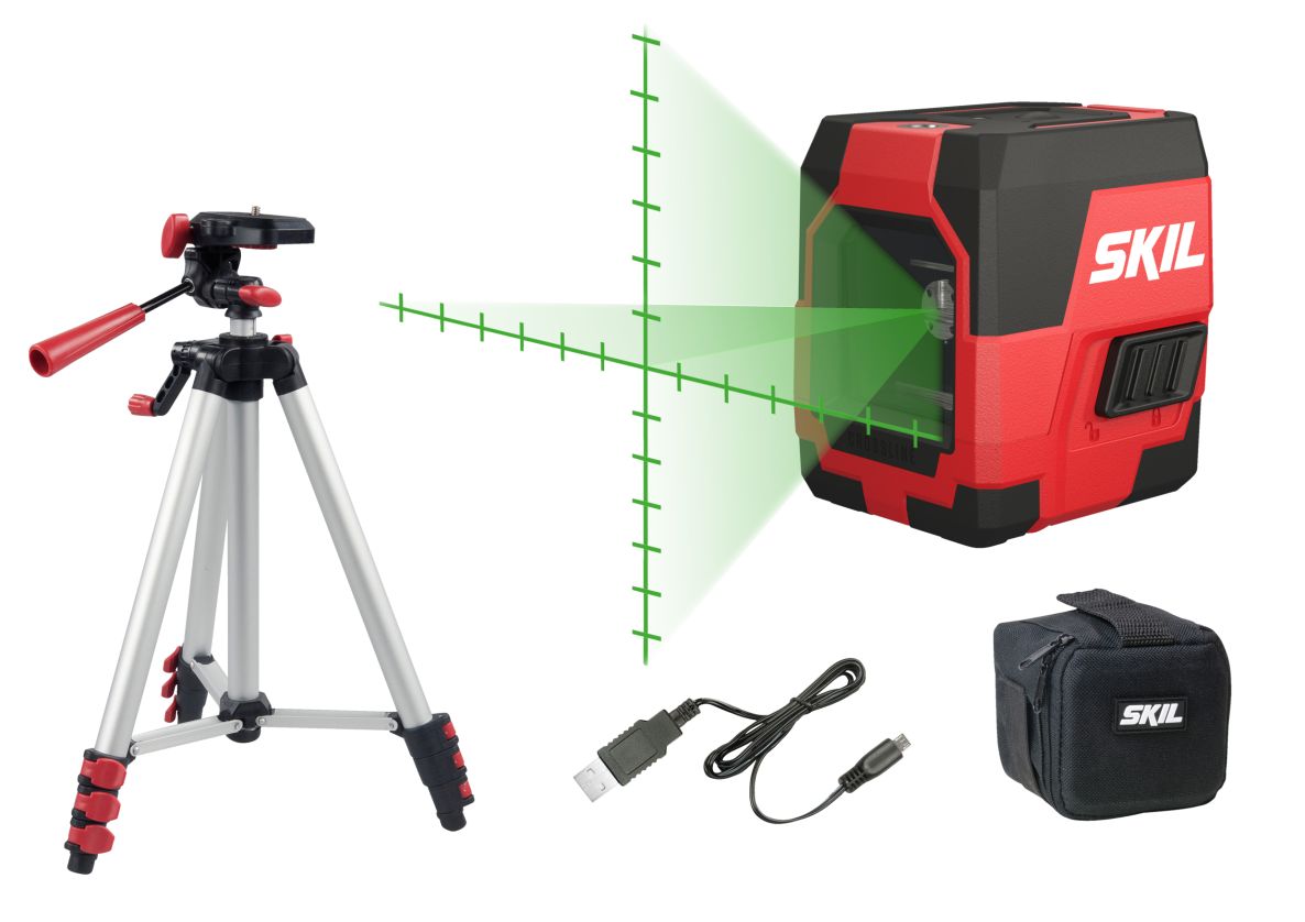 SKIL MT1E1911DA Self-leveling cross line laser green + tripod and USB charging cable