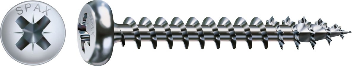 SPAX 0231010400455 Universal screw 4 x 45 mm, Sphere head, Cross PZ2, Full thread, WIROX - 500ST