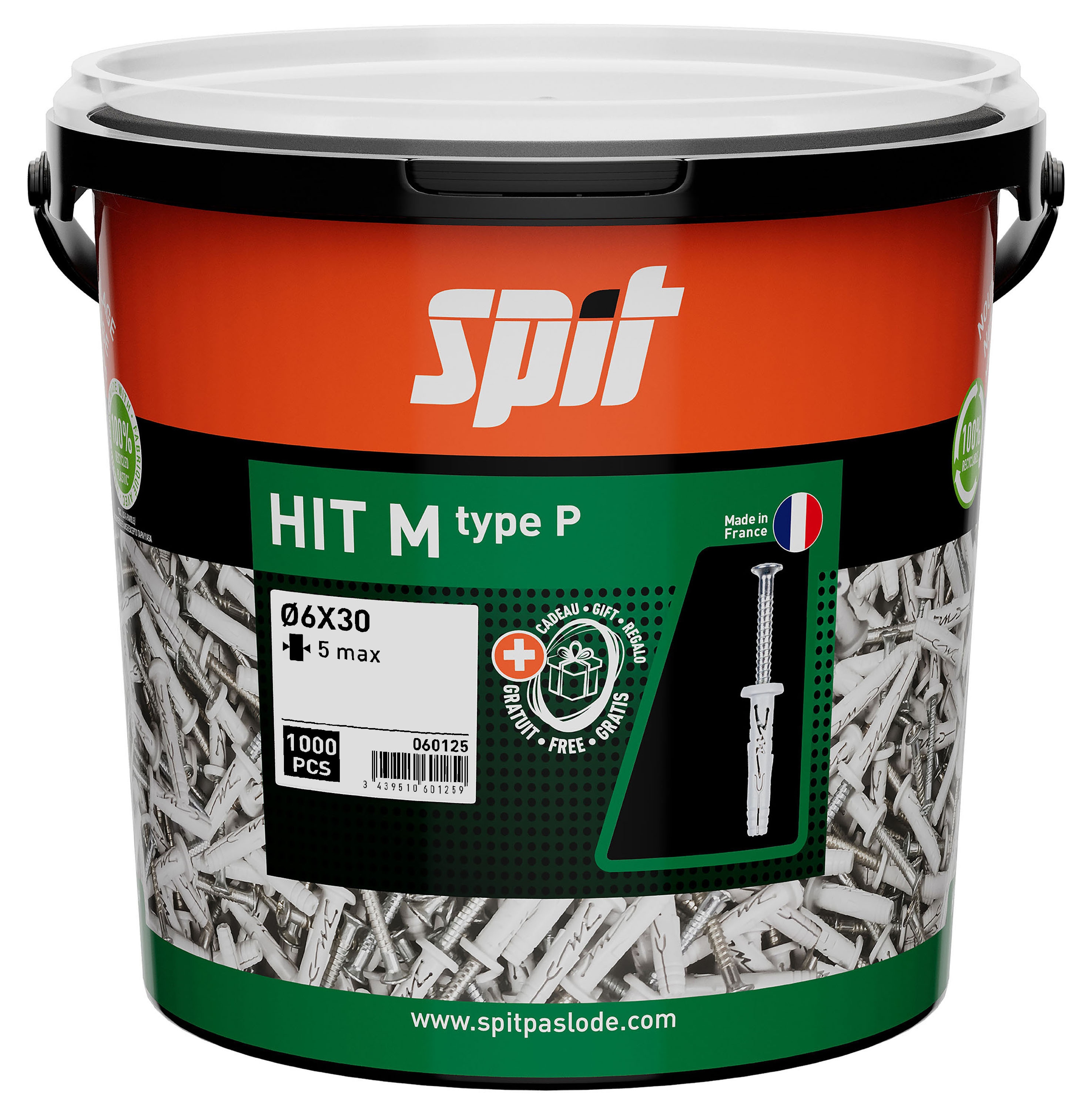Spit Fasteners 060125 Hit-M 6 x 30/5 P Impact plug with collar + screw 1000 pcs.