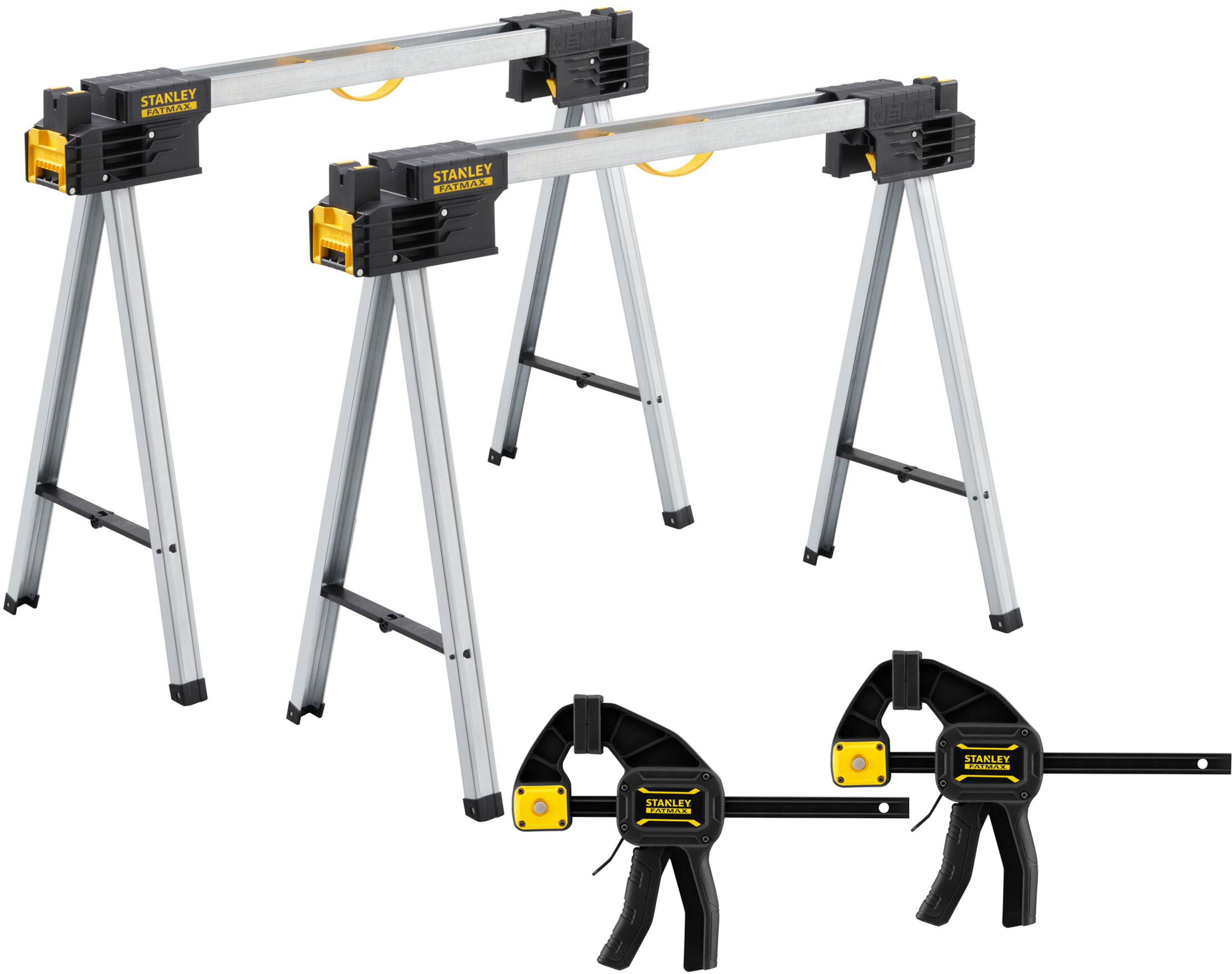 Stanley FMST1-75763SB Fatmax Foldable sawhorse (pair) + 2x FM Glue Clamp 150 mm