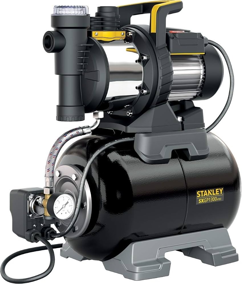 Stanley 51775 SXGP1300XFBE Plastic/Steel Automatic Pump, 230V, 1300W, IPX4, Includes 20L Tank and Mechanical Pressure Switch