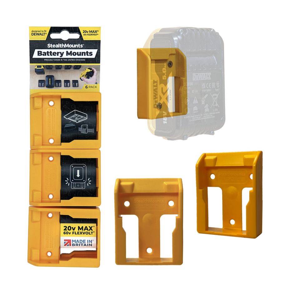 StealthMounts BM-DW20-YLW-6 Yellow battery holders for DeWalt XR 20v (6 pcs.)