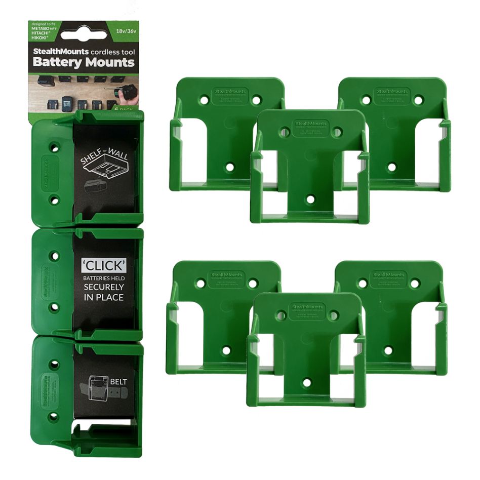 StealthMounts BM-MHH18-GRN-6 Green battery holders for Hikoki/Metabo HPT/Hitachi 18v (6 pcs)