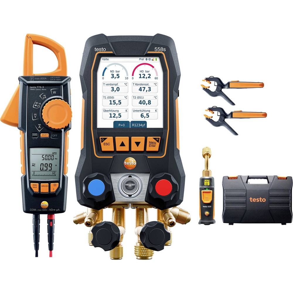 Testo 0564 5584 558s - Smart vacuum set Digital manifold with current clamp and wireless temperature and vacuum probes