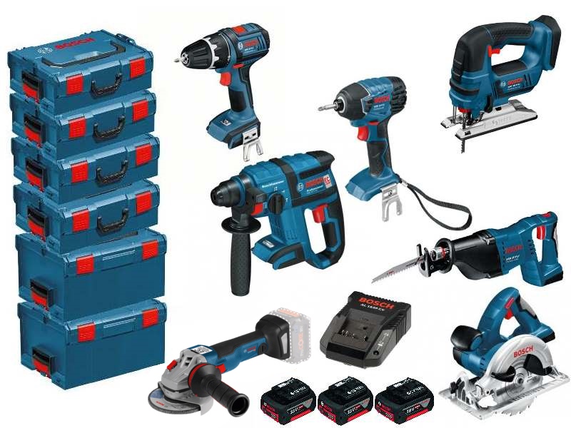 Bosch Professional TNG18Bosch TNG Combo Set 7-Piece 18 Volt 4.0 Ah Li-ion + GSR18 + GDR18 + GSA18 + GWS18 + GKS18 + GBH18 + GST18