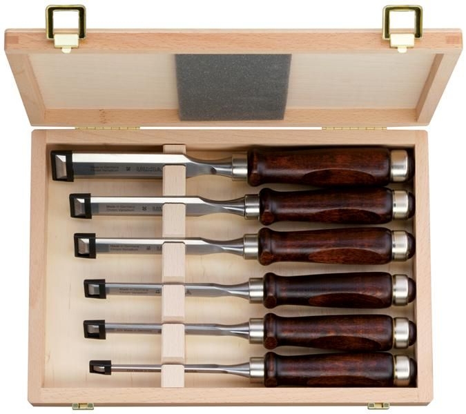 Ulmia 178HK Chisel set hornbeam brown 6-piece in wooden case