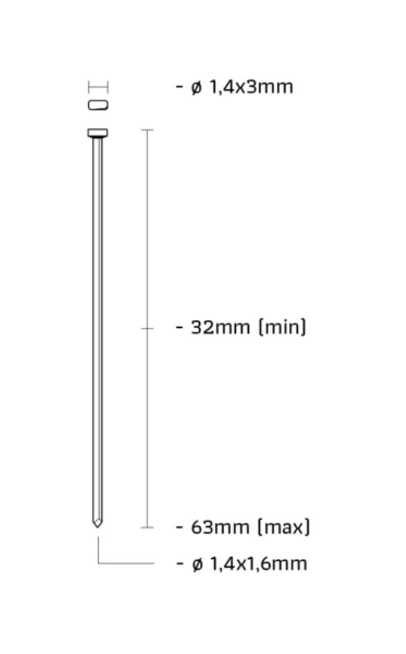 Union NA63CR-D Finishing nail stainless steel 16GA 1.6mm length 63mm 2500pcs