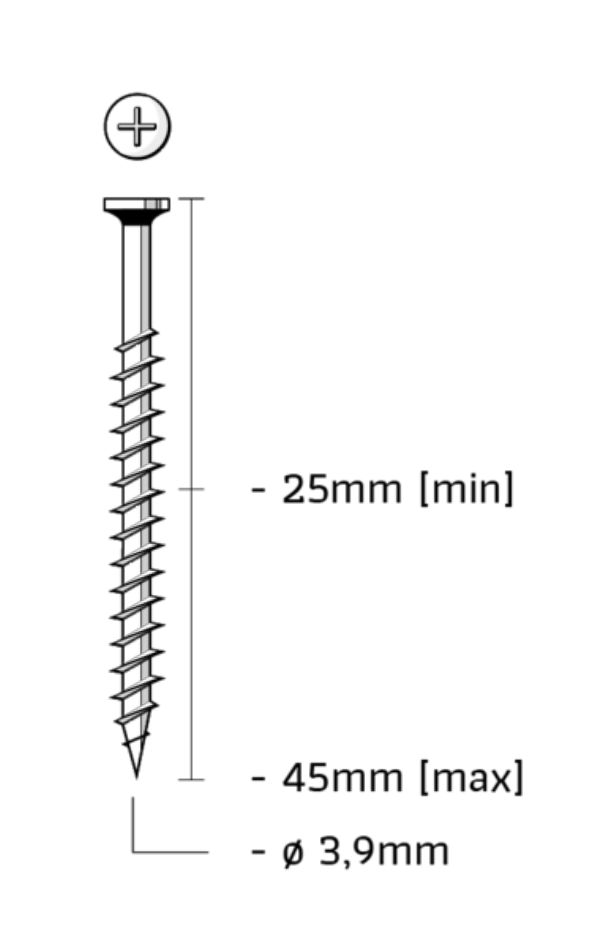 Union SM3.9X45GPGB Screws on strip phosphated with coarse thread length 45mm 1000pcs