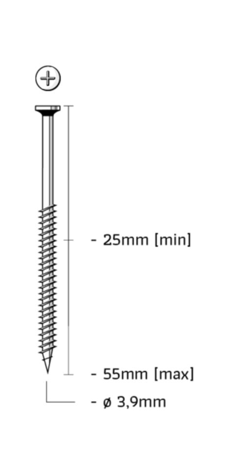 Union SM3.9X30GPB Screws on strip phosphated with fine thread length 30mm 1000pcs
