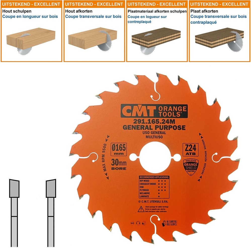 CMT 291.165.24M HM saw blade for cutting-off/shooting 165 x 30 x 24T