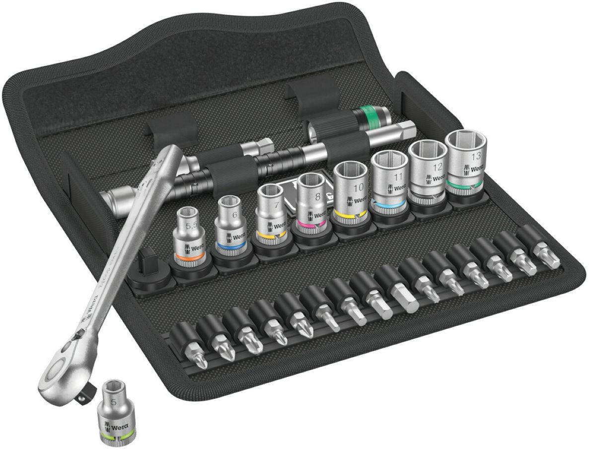 Wera 05004018001 8100 SA 8 Zyklop Metal ratchet set, changeover ratchet, 1/4" drive, metric, 28 parts