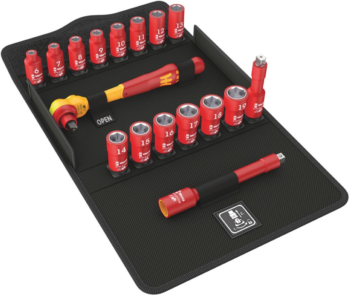 Wera 05004970001 8100 SB VDE 1 Zyklop ratchet set, insulated, with switch lever, 3/8" drive, metric, 17-piece set