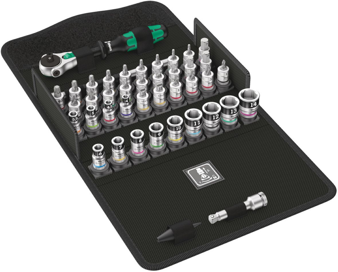 Wera 05003755001 8100 SA All-in Zyklop Speed ratchet set, 1/4" drive, with hold-down function, metric, 42 parts