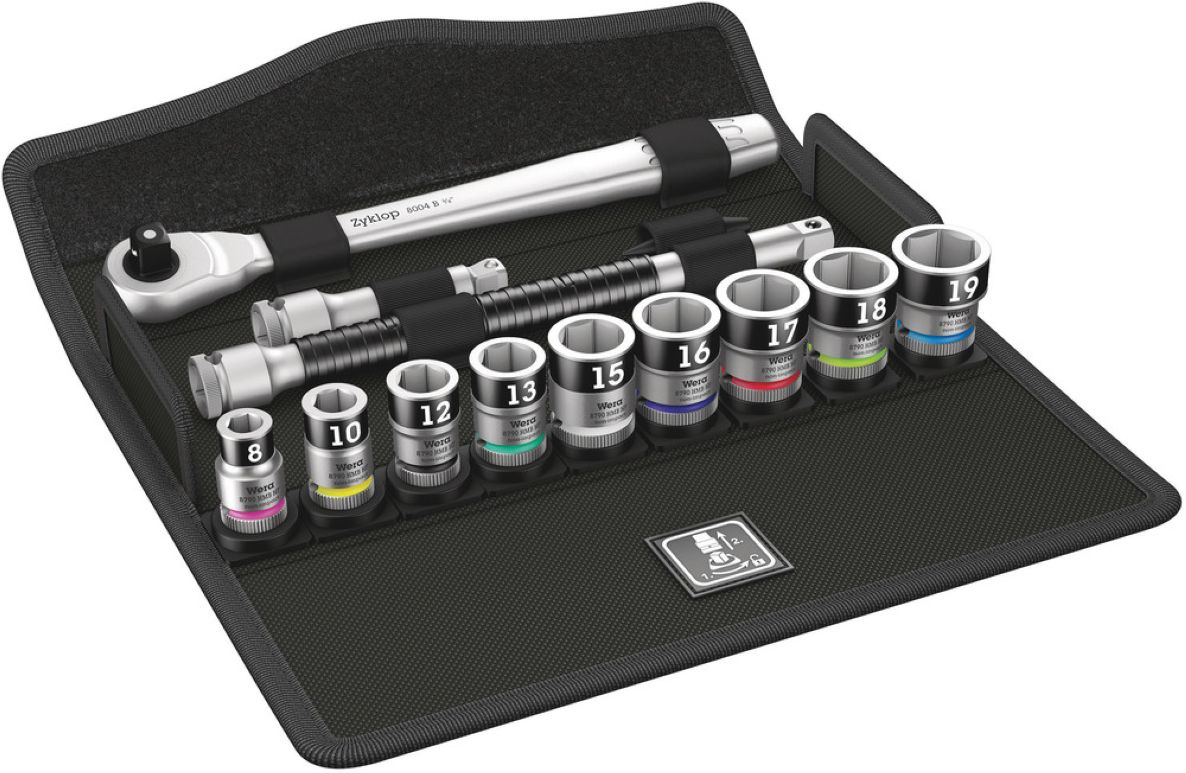 Wera 05003785001 8100 SB HF 1 Zyklop Metal ratchet set, lever clamp, 3/8" drive, with hold-down function, metric, 13-parts